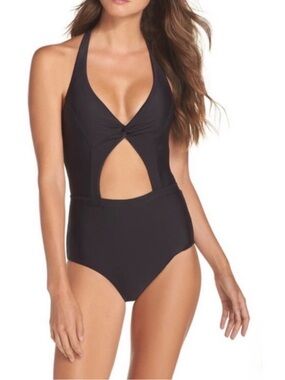 BCA by Rebecca Virtue Black Cutout One-Piece Swimsuit - Classic Halter size L